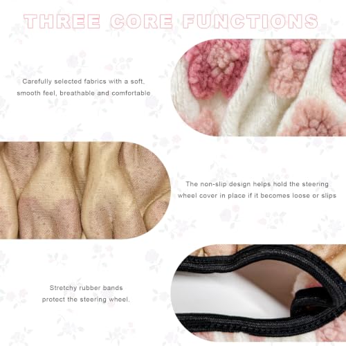 15" Plush Flower Car Steering Wheel Cover (Pink) - color: Pink