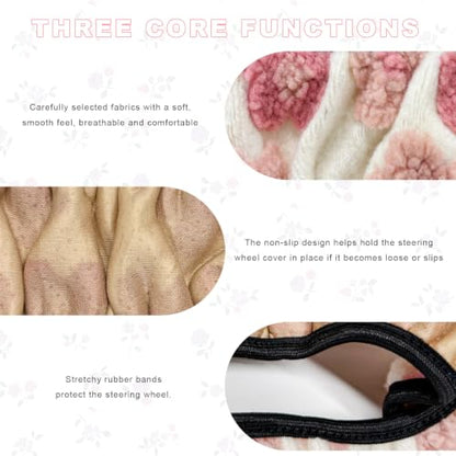 15" Plush Flower Car Steering Wheel Cover (Pink) - color: Pink