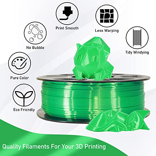 MIKA3D Silk Shiny Luster Dark Green PLA 3D Printing Filament, 1KG 2.2Lbs 1.75mm 3D Print Material with High Diameter Accuracy, Neatly Wound Silk PLA Widely Support for FDM 3D Printers - color: Silk-dakgreen