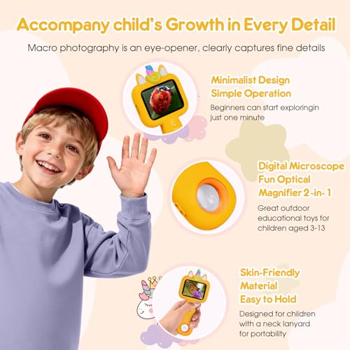 2.4" Screen Kids Microscope, 4K Handheld Digital Microscope - color: Yellow