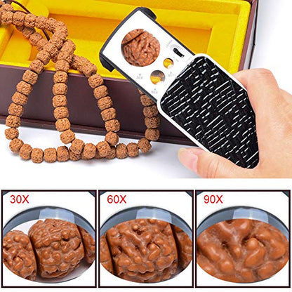 Slide Out Jewelry Loupes Magnifier Portable Pocket 30X 60X 90X Handheld Magnifying with 2 LED 1 Light Professional Protective Glass Loupe for Jewelry Rocks Stamps Coins Antiques Watches