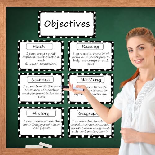7Pcs Magnetic Write & Wipe Blank Labels, Black & White Polka Dot Dry Erase Learning Magnets with 1 Black Pen & Back Card (30 * 20cm), Classroom Office Home Organization Supplies - style: Polka Dot
