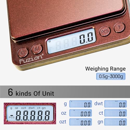 Fuzion Small Gram Scale 3000g, Digital Kitchen Food Scale, Gram and Ounce - color: Ombré Gold-Pink