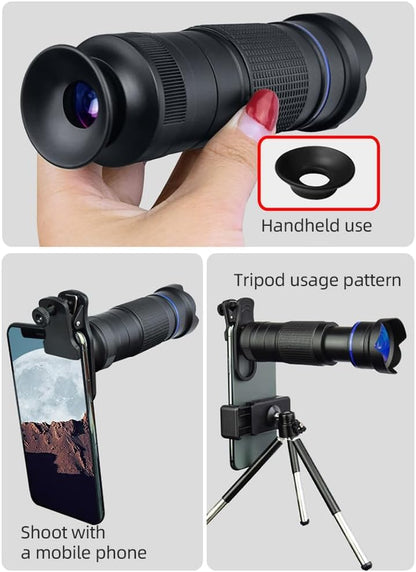 Andoer 36X Telephoto Lens Kit with Mini Tripod, Phone Clip, Holder, Lens Bag, Cleaning Cloth for Hiking, Camping, Wildlife Observation, Moon, Sports, Game, Concert Watching, Gold - color: Gold