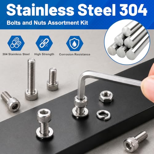706PCS M4 Socket Screws Nuts Washers Kit, M4x6/8/10/12/16/20/25/30 mm - size: SS M4 706PCS