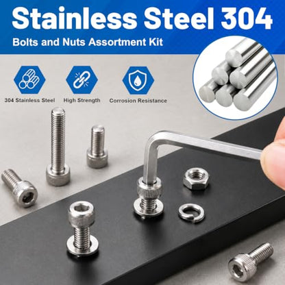 706PCS M4 Socket Screws Nuts Washers Kit, M4x6/8/10/12/16/20/25/30 mm - size: SS M4 706PCS