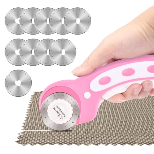 45mm Rotary Cutter with 10 Extra Replacement Blades, with Safety Lock - color: Pink