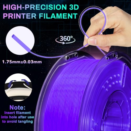 PLA+ 3D Printer Filament, Glow in The Dark Filament 1.75mm, Long-Lasting Glow & High-Brightness, Luminous Purple Bright 3D Printing Filament for Most 3D Printer - 1kg Spool(Glow Purple) - color: Purple