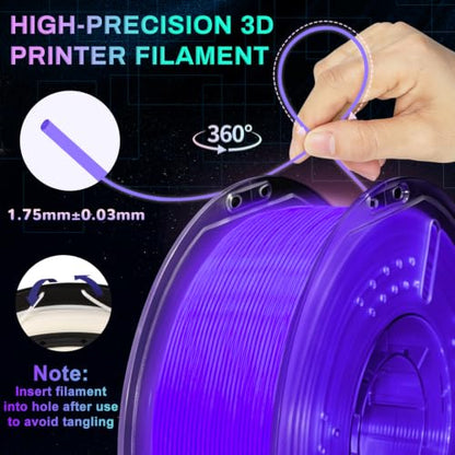 PLA+ 3D Printer Filament, Glow in The Dark Filament 1.75mm, Long-Lasting Glow & High-Brightness, Luminous Purple Bright 3D Printing Filament for Most 3D Printer - 1kg Spool(Glow Purple) - color: Purple