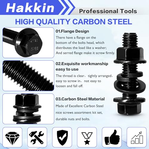 248PCS Flanged Hex Head Bolts, Hakkin Black Metric Bolt m6 m8 m10 Machine Screw Assortment Kit, M6-1.0 M8-1.25 M10-1.5 Flanged Screws Nuts Flat Spring Washers, Assorted Screws Nuts - size: G. M6 M8 M10