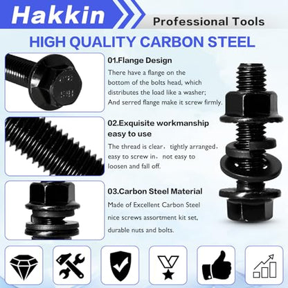 248PCS Flanged Hex Head Bolts, Hakkin Black Metric Bolt m6 m8 m10 Machine Screw Assortment Kit, M6-1.0 M8-1.25 M10-1.5 Flanged Screws Nuts Flat Spring Washers, Assorted Screws Nuts - size: G. M6 M8 M10