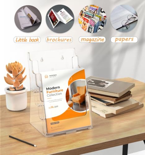 FUCDTEFC Acrylic Brochure Holder 8.5x11 & 4 x9 Inches, Clear 4 Tier Magazine Holder Brochure Display Stand w Removable Divider, Literature Pamphlet Flyer Holder for Wall Mount or Countertop - size: 4-Tier Brochure Holder