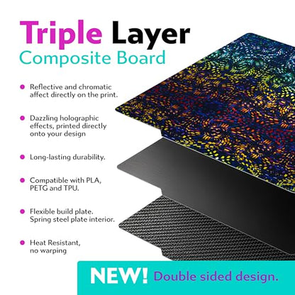 Cookiecad Cookie Sheet - Holographic 3D Printer Build Plate - Double Sided Reflective 3D Printer Bed, Flexible Spring Steel 3D Printer Platform (Chromatic Spirals, 235x235) - size: 235x235, style: Chromatic Spirals