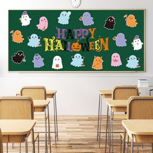 48Pcs Halloween Ghost Cutouts, Cute Ghost Paper Cut Outs Halloween Cutouts Bulletin Board Decor for Trick or Treat Home Office Classroom Chalkboard Window Wall Door Decor - style: Halloween Ghost
