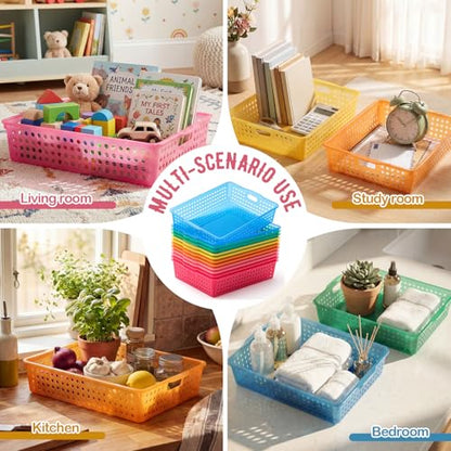 Geetery 12 Pack Classroom Storage Baskets with Handle,Translucent Colors - color: Translucent Colors