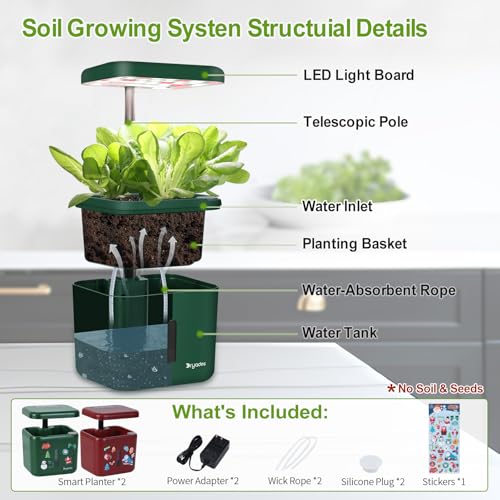2-Pack Indoor Planting System Smart Soil Growing Kit with 17-W LED Grow Light Automatic Timed Watering Planters Gift for Friends/Women (No Seeds&Soil) - color: Christmas