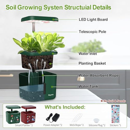 2-Pack Indoor Planting System Smart Soil Growing Kit with 17-W LED Grow Light Automatic Timed Watering Planters Gift for Friends/Women (No Seeds&Soil) - color: Christmas