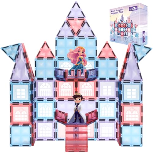 Little Pi Frozen Magnetic Tiles 3 Year Old Girl Gifts 5 Year Old 4 Year Old Girl Birthday Gifts Princess Toys Magnet Tiles Building Blocks Castle Age 3 4 5 6 7 8 - color: Prince & Princess Castle