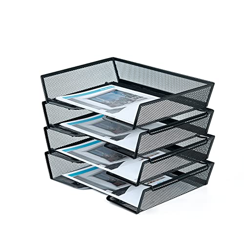 SETTFRFE 4 Tier Metal Letter Tray Desk Organizer-Stackable Paper Tray,Black