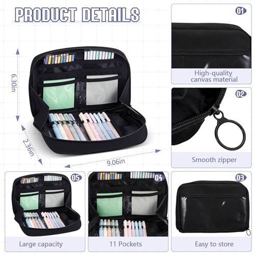 135 Pcs Book Annotation Kit Aesthetic Pencil Case Bag 12 Highlighter 11 Gel Pen 1 Marker 300 Sheet Transparent Sticky Notes Pad 2640 Index Stickers Bible Study Supplies(Kawaii,Black) - color: Black, style: Kawaii
