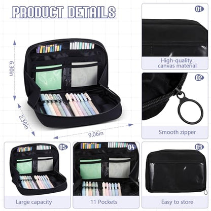 135 Pcs Book Annotation Kit Aesthetic Pencil Case Bag 12 Highlighter 11 Gel Pen 1 Marker 300 Sheet Transparent Sticky Notes Pad 2640 Index Stickers Bible Study Supplies(Kawaii,Black) - color: Black, style: Kawaii