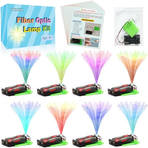 8 STEM Craft Kits for Kids, Bulk Crafts Science Experiments, Simple Circuits Fiber Optic Light Kit, Girls Engineering Building Projects Activities STEM Toys, Class Educational Learning