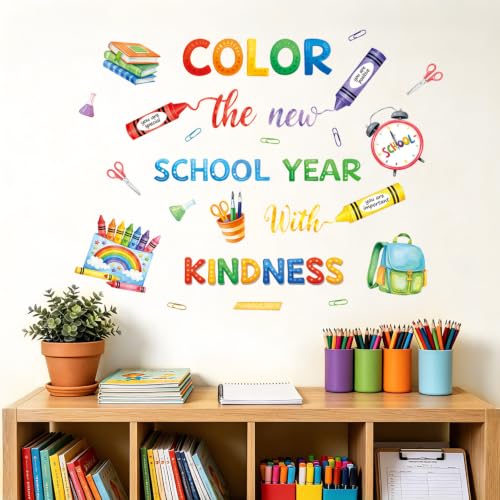LHIUEM Inspirational Quote Wall Sticker Color Crayon Schoolbag Wall Decal - color: School Year