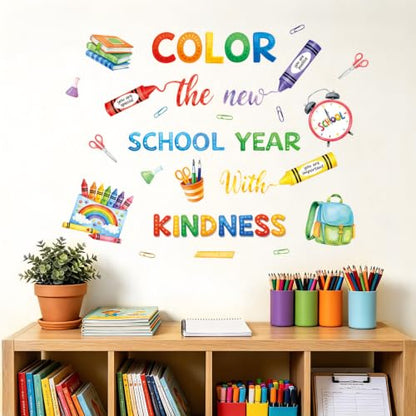 LHIUEM Inspirational Quote Wall Sticker Color Crayon Schoolbag Wall Decal - color: School Year