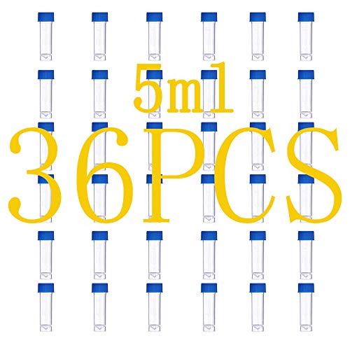 36PCS Cryo Tubes 5ml, Plastic Small vials with Screw caps Sample Tubes,PP Material ，with Silica Gel Gasket，Free from DNase, RNase, Human DNA (Pack of 3) - size: 5ml 36PCS (Pack of 3)