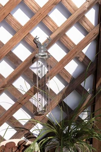 7" Rain Gauge Outdoor, Accurate Glass Tube Best Rated with Deer Shape Rack, Decorative Deer Antler Rain Measure Tool for Garden, Lawn, Patio (Style A) - style: Style A