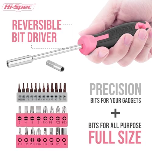 Hi-Spec Tool Kit, General Household Hand Tool Set with Toolbox Storage Case, All-in-One Compact Toolkit for DIY & Dorm Use, Pink - color: Pink