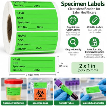 Pathology Labels, 2x1 Inch Specimen Collection Label, 500 Pcs - size: 2x1 Inch