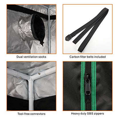 57"x57"x80'' Grow Tent, High Reflective 600D Diamond Mylar Canvas with Observation Window and Floor Tray for Hydroponic Indoor Plant Growing - size: 57"x57"x80''