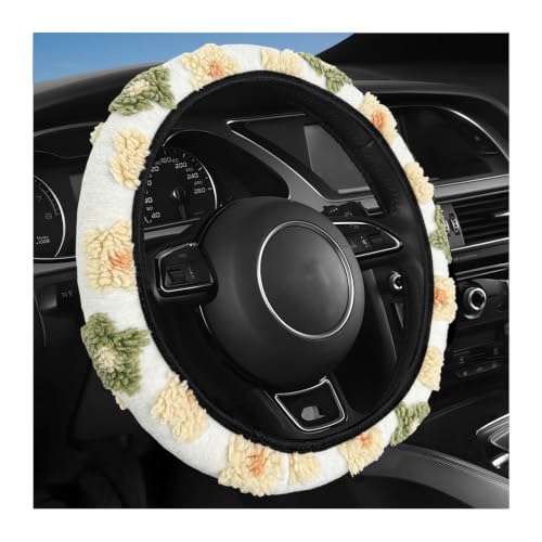 15" Plush Flower Car Steering Wheel Cover (Yellow) - color: Yellow