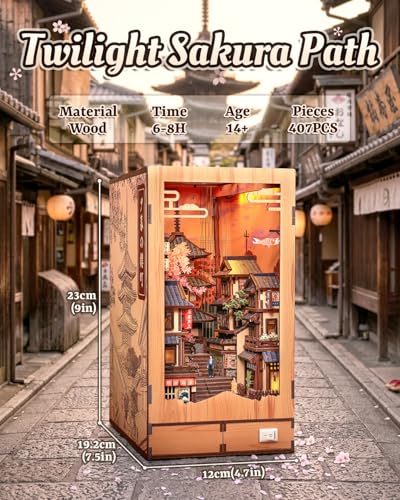 CUTEBEE Book Nook Kit for Adults, DIY Miniature House Japanese Street - color: Twilight Sakura Path