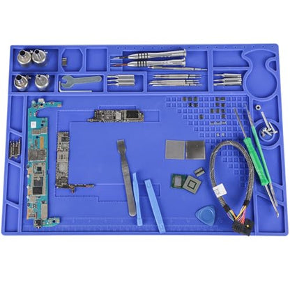 YIHUA M170 Heat-resistant Soldering Mat with Multiple Storage Slots, Built-in Ruler, Magnetic Zones, PCB Slot, Bendable Soft Silicone Soldering Mat, Dimensions 17.32*12.20*0.24 inches (440*310*6mm) - size: 17.32 in × 12.20 in