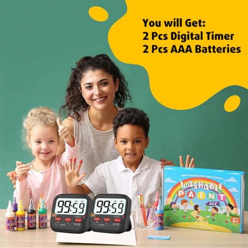 2 Pack Digital Timer for Kids Teacher Classroom Kitchen Office - color: Majestic Black