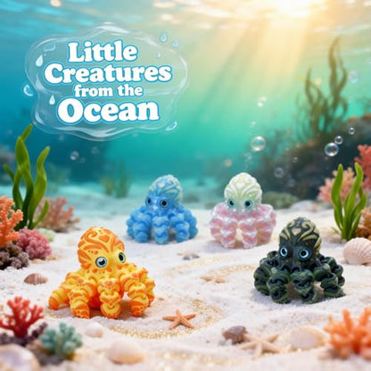 4Pcs 4in 3D Printed Octopus Set, Articulated Flexible Octopus Fidget Toy, 3D Printed Animals Desk Pets for Office, Sensory Stress Relief Sea Creature Toys for Kids & Adults, Easter basket essentials - color: 4pcs Octopus Set-b