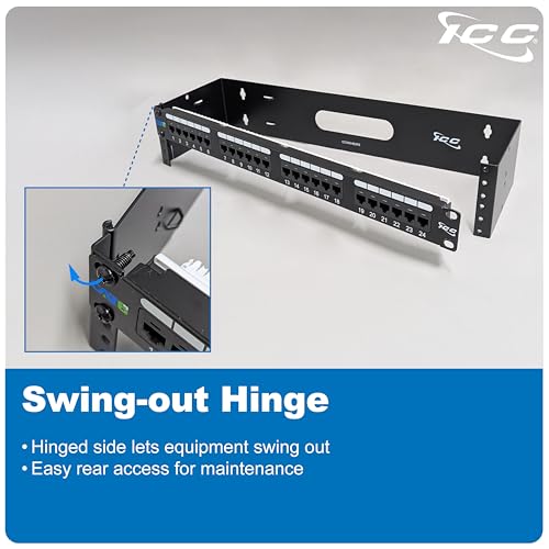ICC 2U Hinged Wall Mount Rack Bracket, 6" Deep, 20 lb, Black, 1-Pack - size: 1 Pack, style: 2 RMS