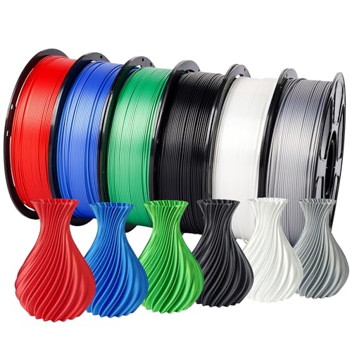6KG Silk PLA Bundle 1.75mm, Silky Glossy 3D Printer Filament Pack - color: Silk Blue+silver+red+black+white+green