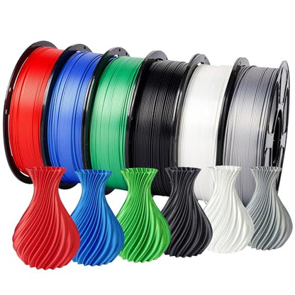 6KG Silk PLA Bundle 1.75mm, Silky Glossy 3D Printer Filament Pack - color: Silk Blue+silver+red+black+white+green