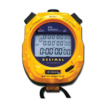 Sper Scientific Stopwatch, Water Resistant, Decimal Display and Multi-Split Stop Watch Timer for Sports, Coaches, Industrial Workers, and Trainers