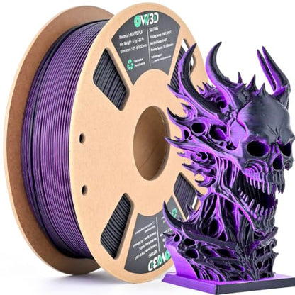 OVV3D Dual Color PLA Filament 1.75mm, Black Purple Matte PLA 3D Printer Filament, Multi Color Change 3D Printing Filament for Most FDM 3D Printer, Halloween Filament 1kg Spool - color: Matte Black Purple