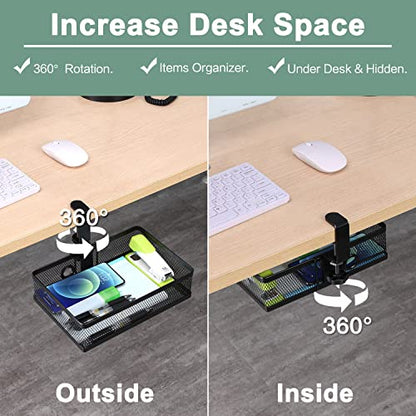 ROSYLINE Under Desk Storage Basket Hanging Drawer Tray, Clamp On Organizer - color: Black-Clamp-On