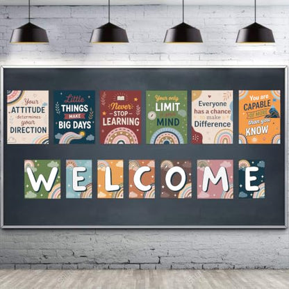 DUAIAI 13 Pieces Boho Classroom Decor Bulletin Board Posters - color: Boho
