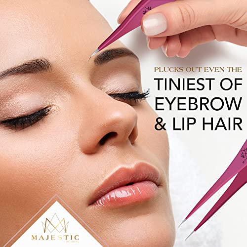 Majestic Bombay Fine Point Tweezers, Eyebrows, Facial Hair, Women and Men - color: Pink