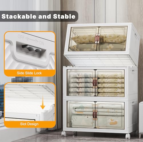 UAMFURI Stackable Storage Bins, 1050QT Collapsible Drawers with 2 Lids - color: White-175QT, size: 6Pack with 2 top lids