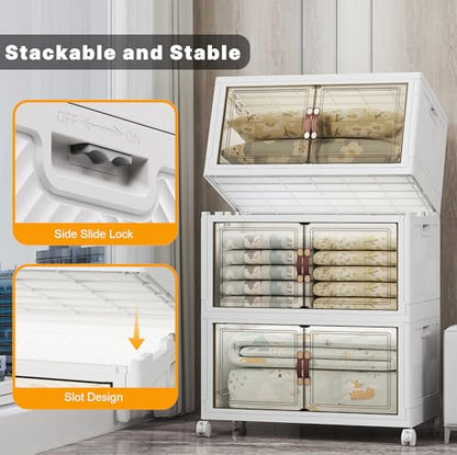UAMFURI Stackable Storage Bins, 1050QT Collapsible Drawers with 2 Lids - color: White-175QT, size: 6Pack with 2 top lids
