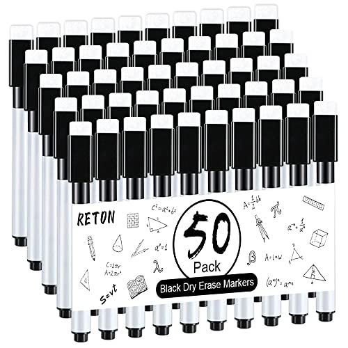 RETON 50 Pcs Magnetic Dry Erase Markers, White Board Pens with Eraser Cap - size: 1 Count (Pack of 50)