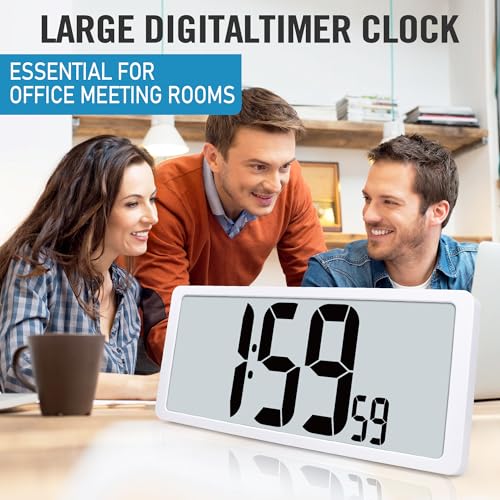 TXL 18.44" Large Amotic Digital Wall Clock with Backlight, Battery Operated Alarm Clock with Day, Date & Temperature, Jumbo Display Digital Count Up Down Timer Clock for Hoom,Classroom Room,Office - color: White Atomic Backlight-18.44in